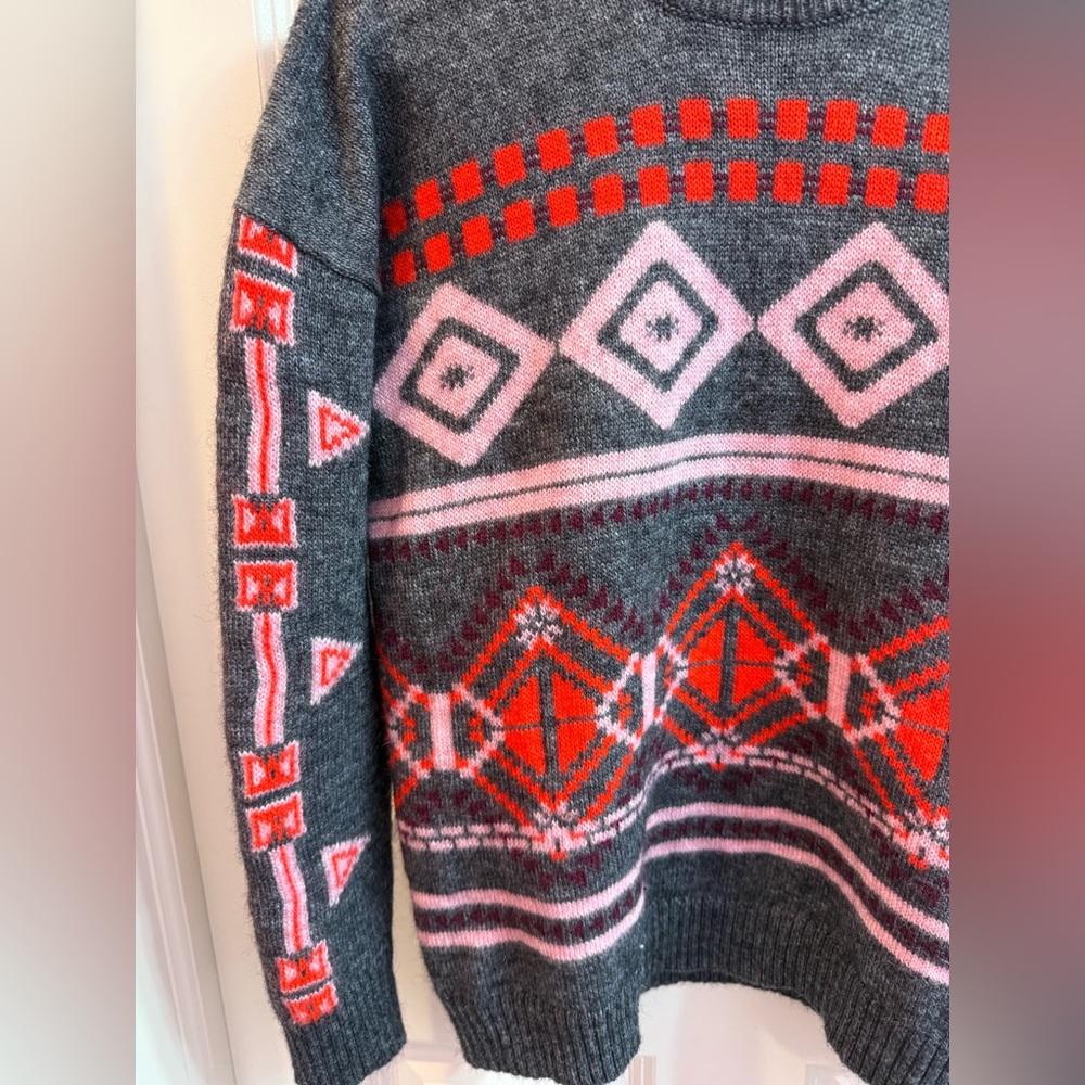 J. Crew Nordic Fair Isle Sweater wool mohair blend in Red and Pink cabincore SM - Picture 3 of 6